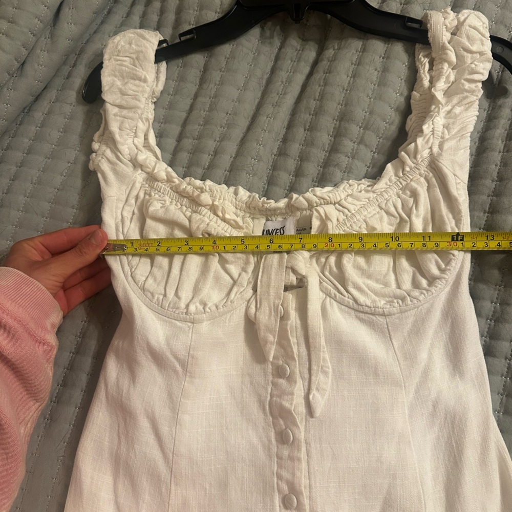 Princess Polly white linen tie button up mini dress size 4 - Picture 7 of 9
